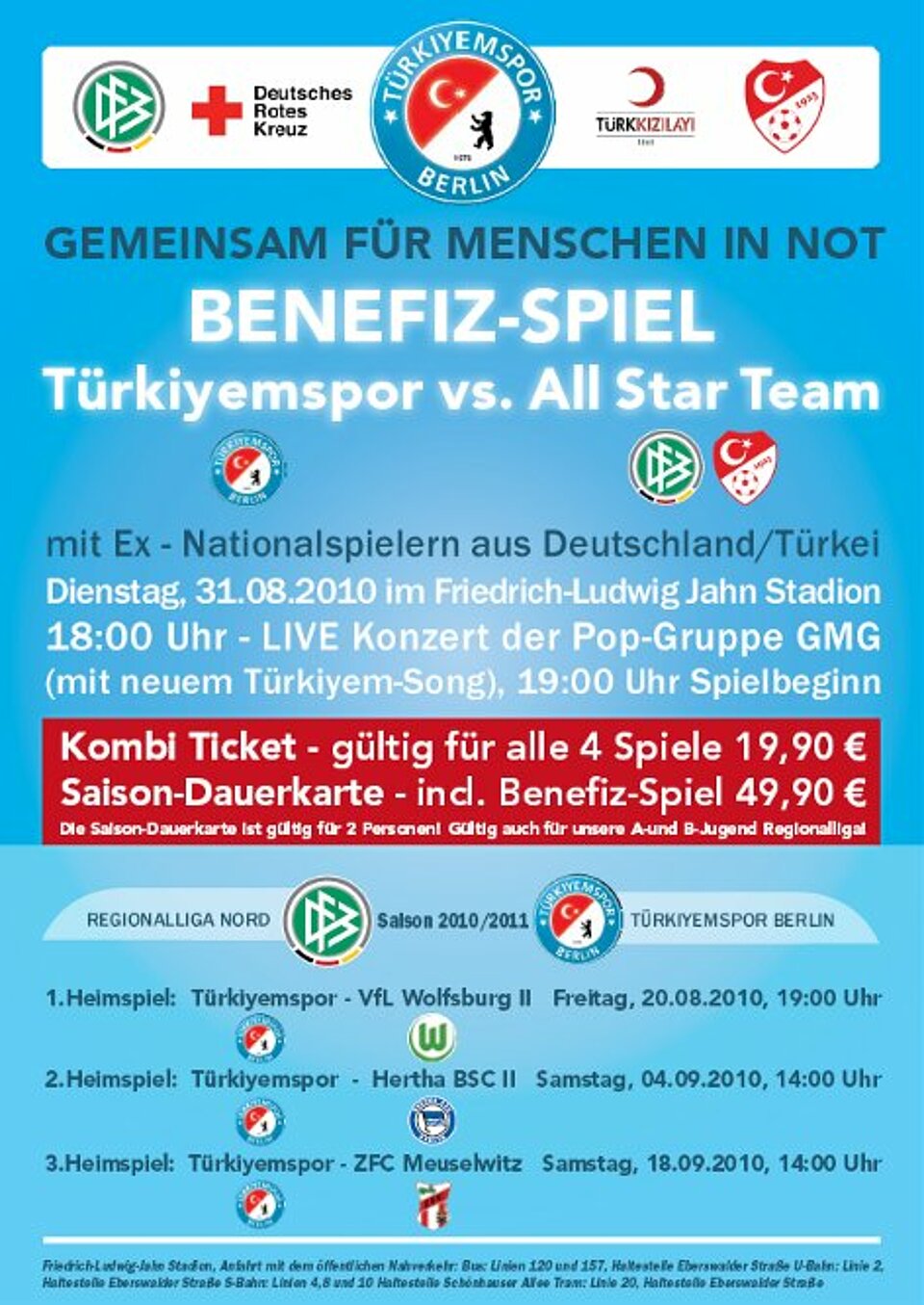 Foto: Plakat Benefizspiel zu Gunsten der Pakistan-Hilfe des DRK und seiner Schwestergesellschaft Türkischer Roter Halbmond.