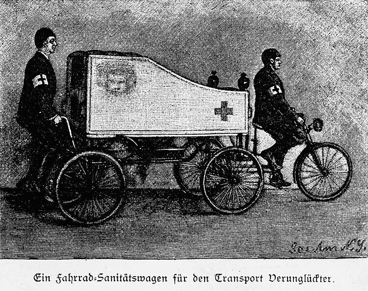 Ein Fahrrad-Sanitätswagen für zwei Helfer (DRK)