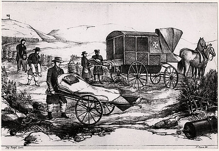 Skizze von Louis Appia zum Verwundetentransport im Deutsch-Dänischen Krieg von 1864 (IKRK)