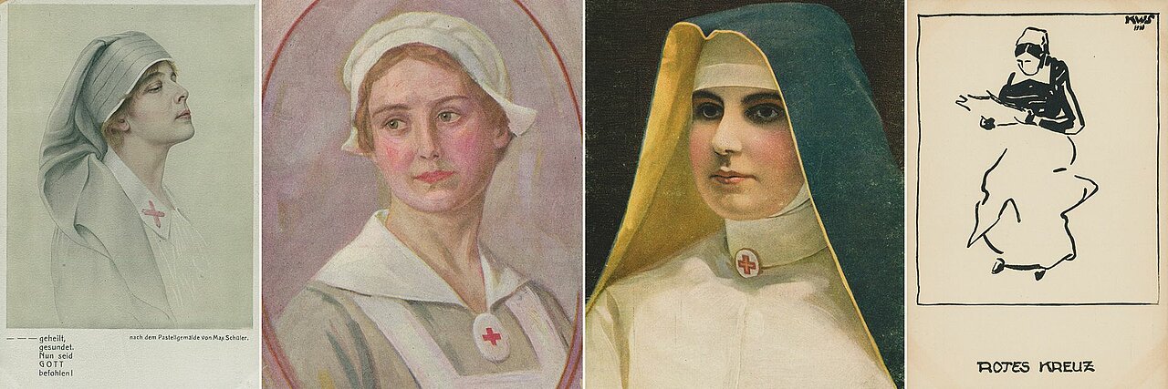 Collage aus Postkartenmotiven mit Rotkreuzschwestern