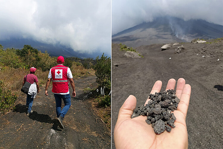 Guatemala: Collage des Vulkangesteins und des Wegs zum Vulkan