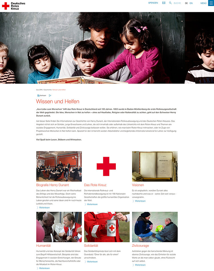 Die Microsite "Wissen und Helfen" zeigt, wie aus der Idee eines Einzelnen die größte humanitäre Bewegung der Welt werden konnte.  