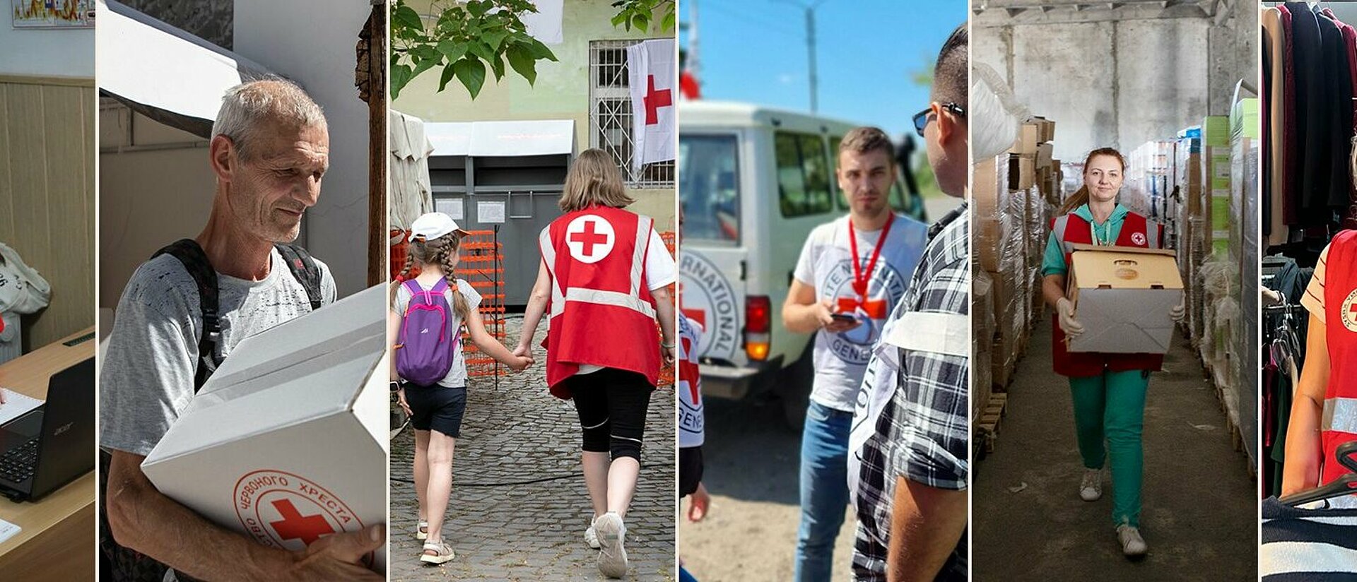 Collage mit Rotkreuzhelfenden in Ukraine-Krise