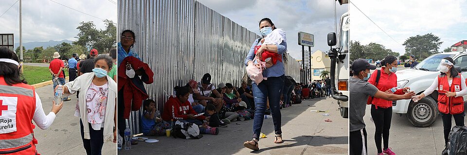 Collage mit Flüchtlingen und Helfenden in Honduras