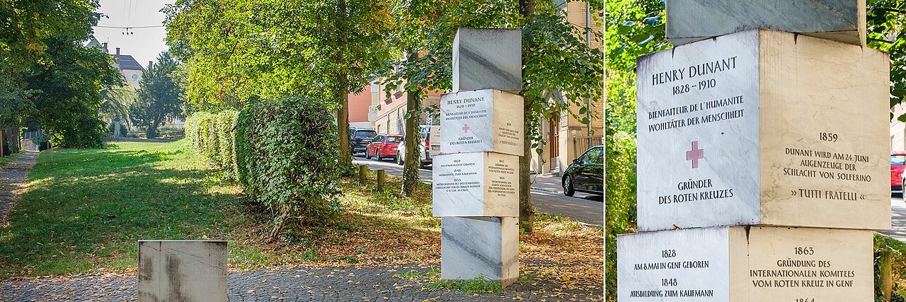 Stele in Stuttgart für den Rotkreuzgründer Henry Dunant 