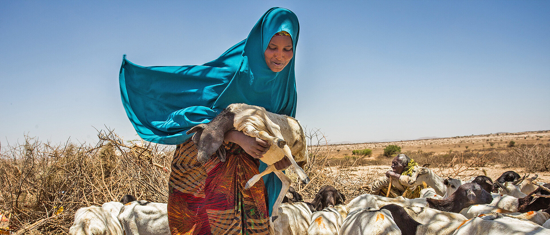 Frau mit Ziegen in Somalia