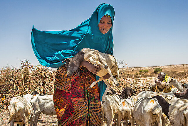 Frau mit Ziegen in Somalia