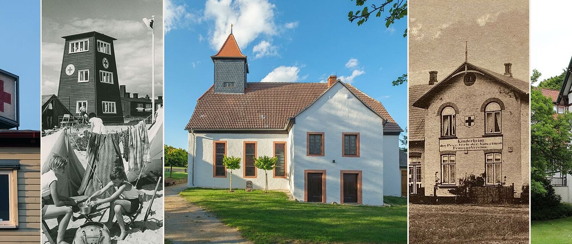 Collage verschiedener vom DRK genutzter Gebäude