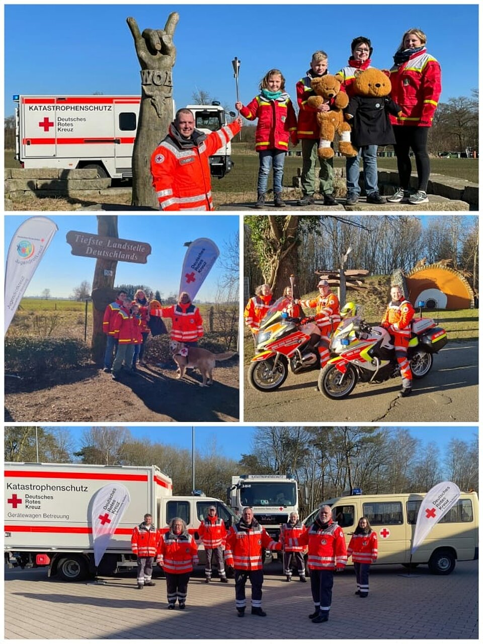 Collage: Ehrenamtliche des KV Steinburg mit der DRK-Fackel