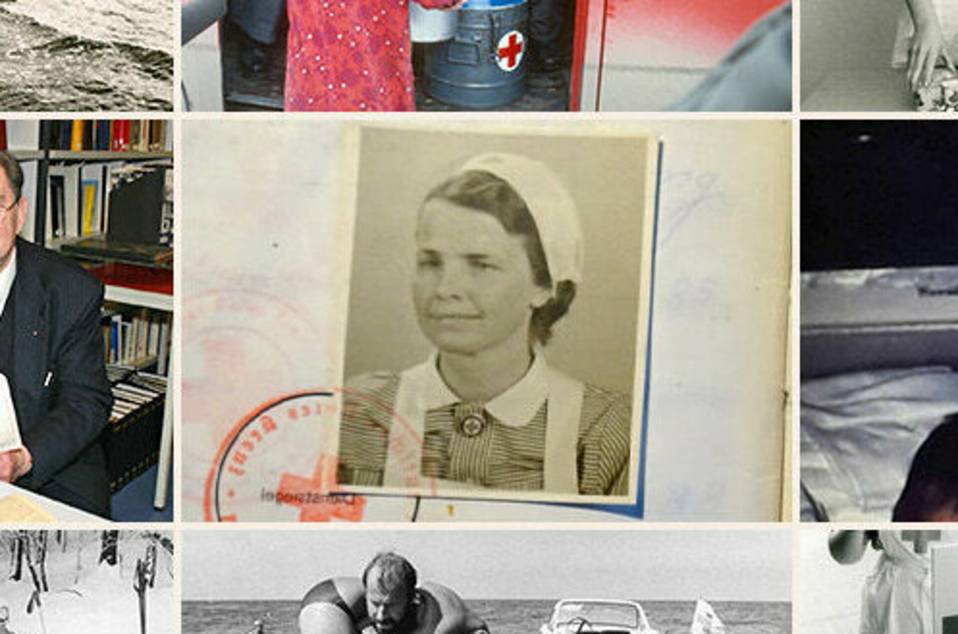 Foto: Collage aus Zeitzeugen und Rotkreuzaktivitäten