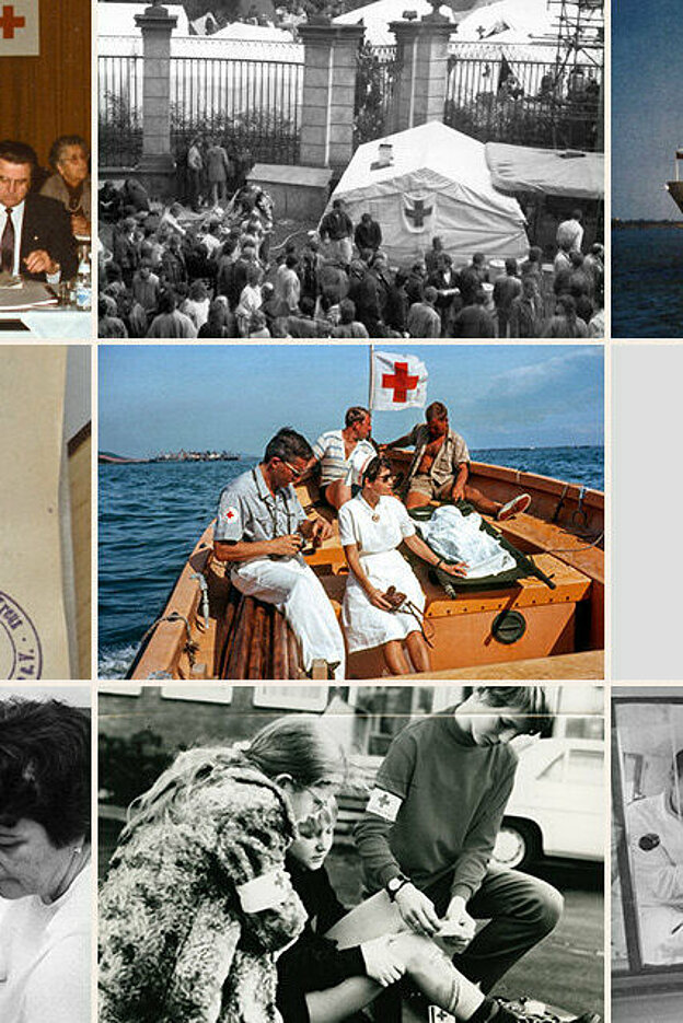 Foto: Collage aus Zeitzeugen und Rotkreuzaktivitäten