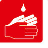 Piktogramm: zwei Hände und ein Tropfen - Händewaschen