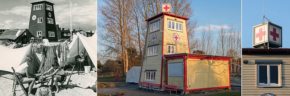 Wasserwacht-Turm im Grenzgebiet zu verschiedenen Zeiten