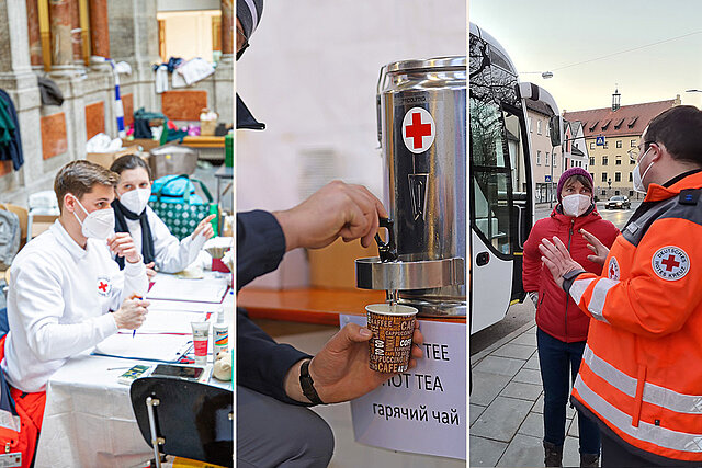 Hilfssituationen für ukrainische Geflüchtete - Collage