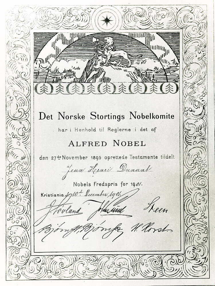 Urkunde des Friedensnobelpreises für Henry Dunant (DRK)