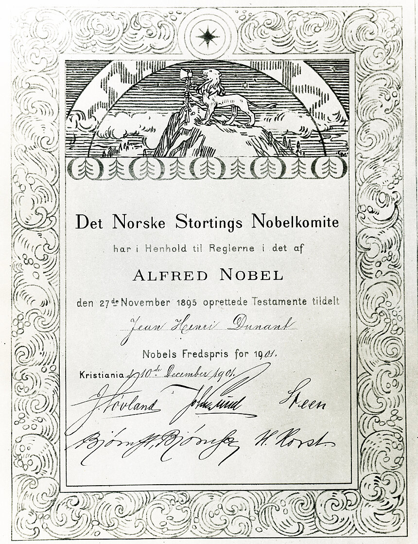 Urkunde des Friedensnobelpreises für Henry Dunant (DRK)