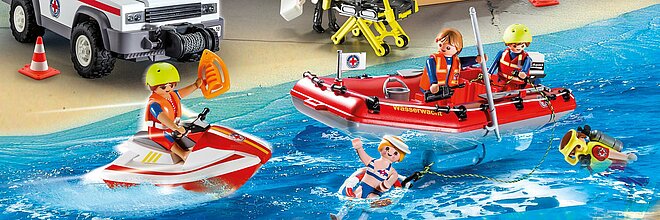 Foto: Playmobil-Spielset "Rettungswache mit Wasserwacht-Fahrzeug und Boot"