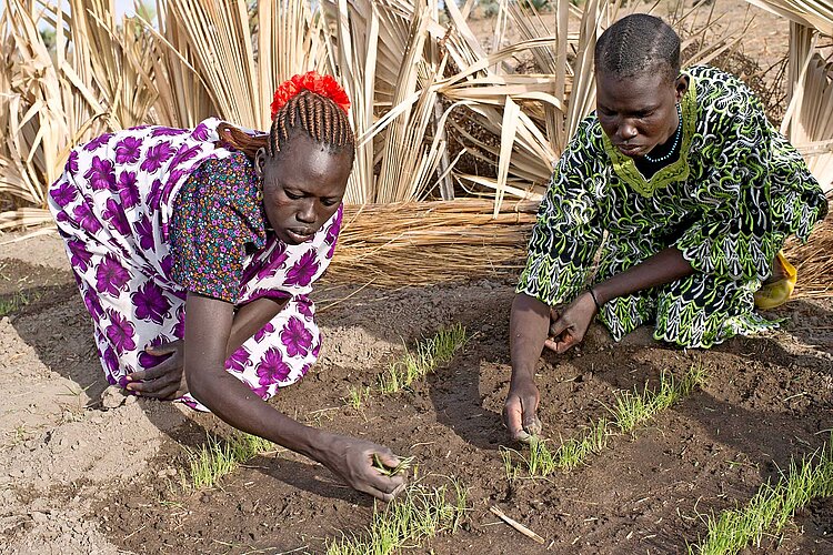 Frei Frauen im Südsudan bei Gartenarbeit