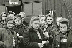 Junge Frauen im Durchgangslager Friedland. Sie mussten mehrere Jahre Zwangsarbeit in der Sowjetunion leisten und durften dann erst nach Deutschland zurückkehren (Hans Müller / DRK)