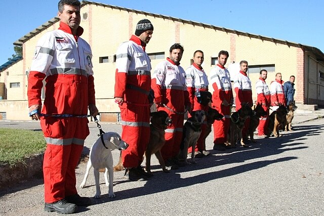 Rettungshundeführer und Rettungshunde des Iranischen Roten Halbmonds