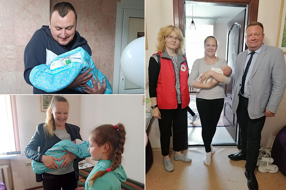Collage mit junger Mutter, Vater und Baby