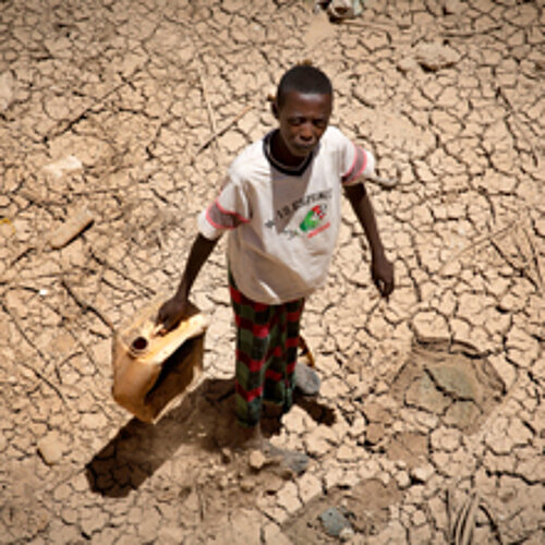 Wassernot in Afrika Afrikaner in ausgetrocknetem Flussbett