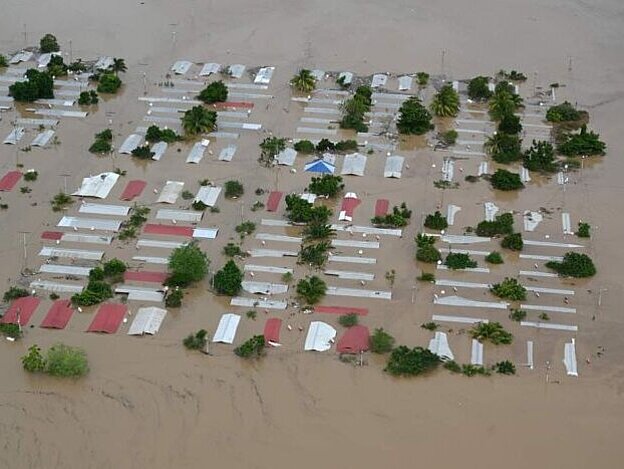 Luftaufnahme nach Hurrikan Iota in Honduras zeigt schwere Überschwemmungen.
