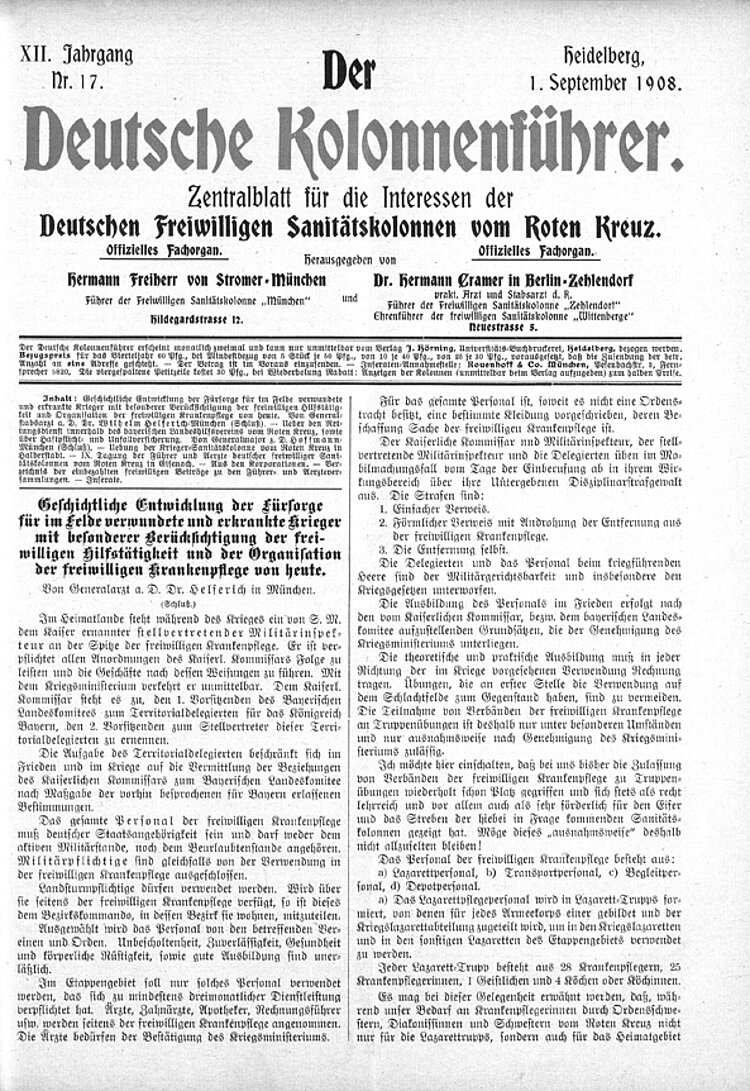 „Der Deutsche Kolonnenführer“ war von 1897 an das Fachblatt der Sanitätskolonnen (DRK)
