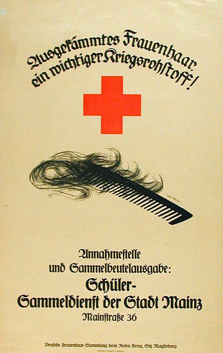 Spendenaufruf für Frauenhaar vom Deutschen Roten Kreuz Mainz (Bundesarchiv)