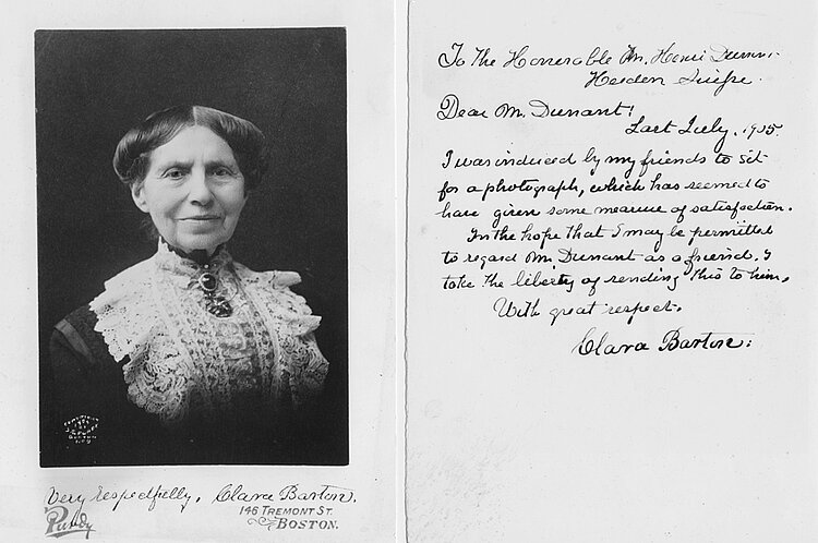 Widmungsschreiben von Clara Barton an Henry Dunant aus dem Jahr 1905 (IKRK)