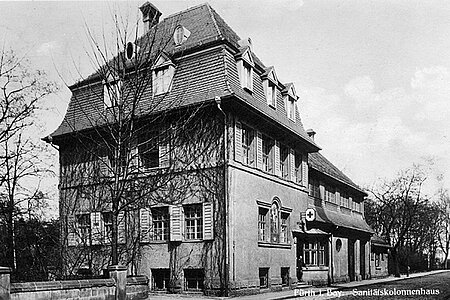 Alte Postkarte mit Rotkreuzgebäude in Fürth