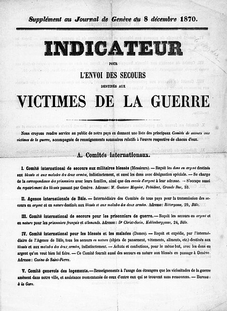 Ausführlich informiert das „Journal de Genève“ seine Leser über die verschiedenen Hilfsgesellschaften, die während des Deutsch-Französischen Krieges im Einsatz sind (IKRK)