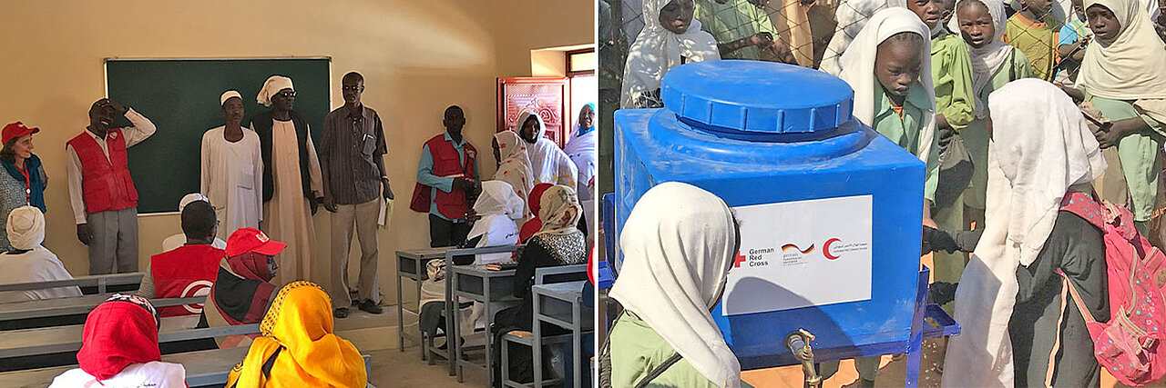 Bessere Bildung für Kinder im Sudan: Menschen in einer mit dem DRK gebauten Schule