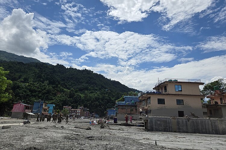 Betroffenes Gebiet nach der Sturzflut in Nepal 