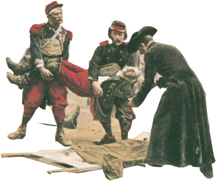 Verwundeter und Helfer bei der Schlacht von Solferino