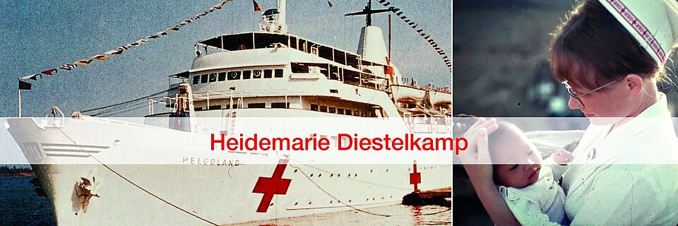 Hospitalschiff Helgoland und Heidemarie Diestelkamp mit Baby