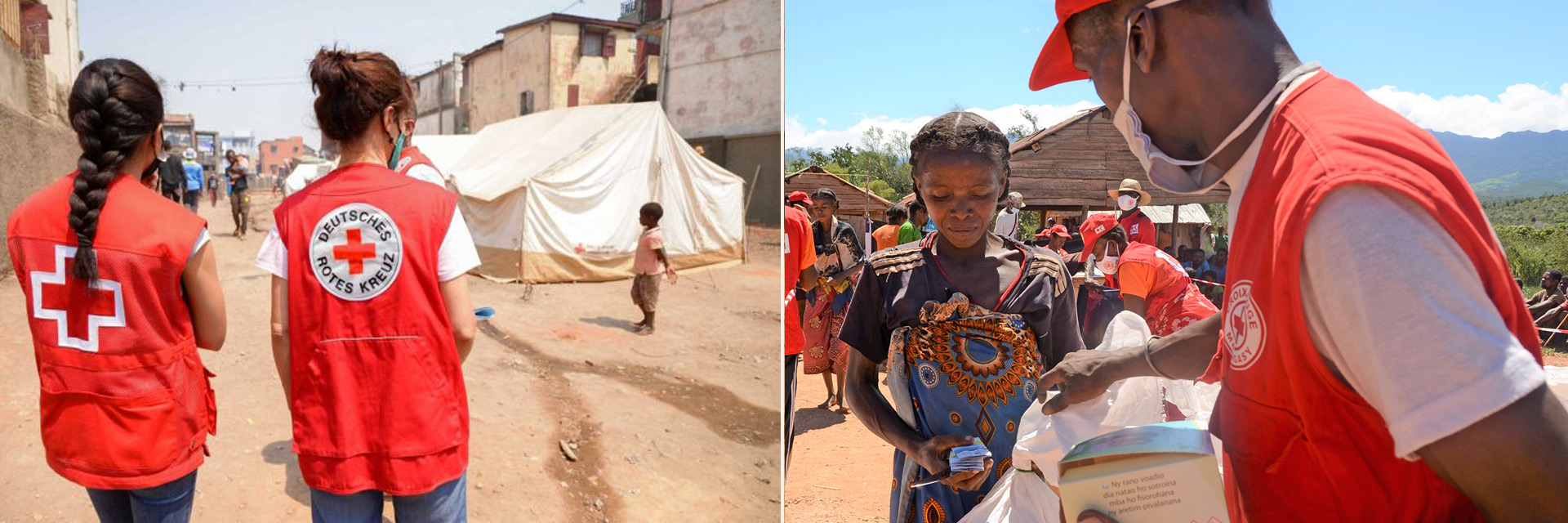 Collage: Rotkreuz-Freiwillige helfen in Madagaskar