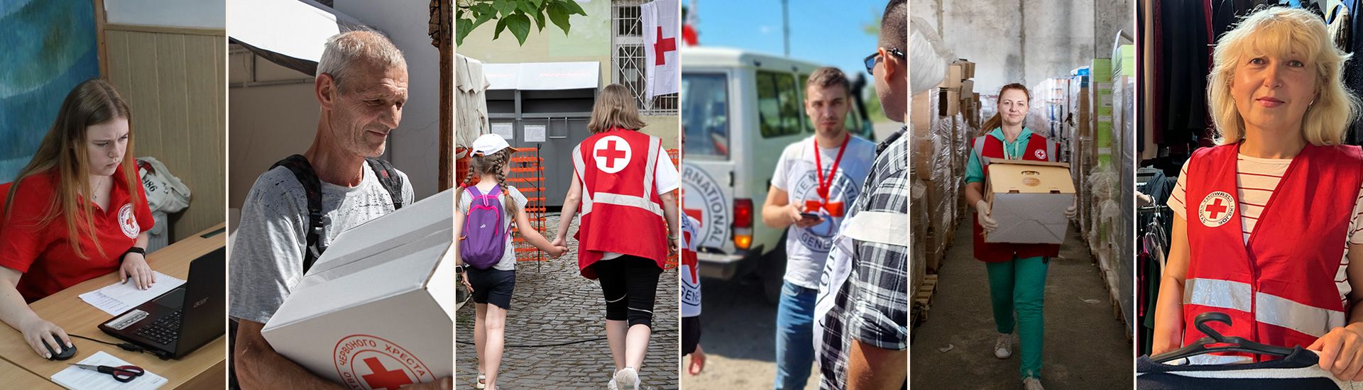 Collage mit Rotkreuzlerinnen in Hilfssituationen