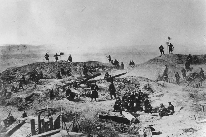 Deutsch-Dänischer Krieg: Eroberung der Düppeler Schanzen durch die preußische Armee am 18. April 1864.