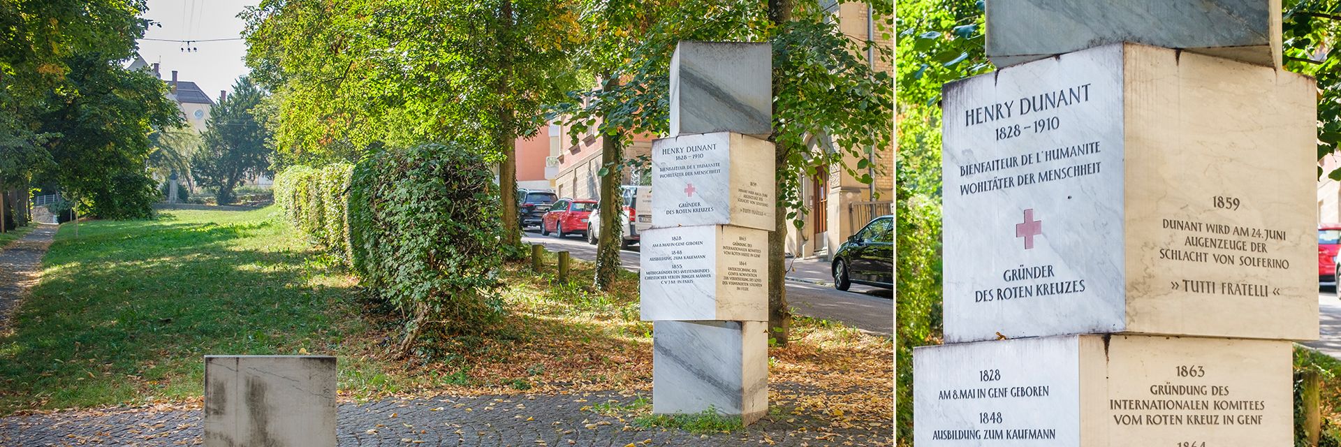 Stele in Stuttgart für den Rotkreuzgründer Henry Dunant 
