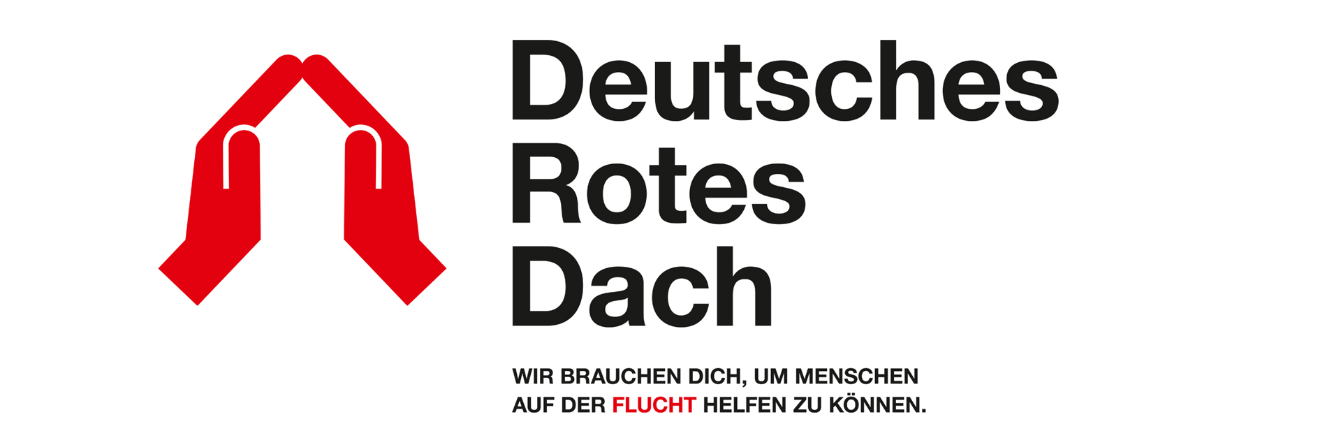 Grafik: DRK-Kampagnenmotiv "Deutsches Rotes Dach" mit Dach-Piktogramm, dargestellt aus zwei Händen 
