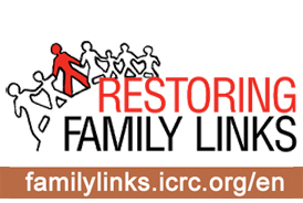 Grafik: Figuren auf einer stilisierten Weltkugel und der Schriftzug"Restoring Family Links"