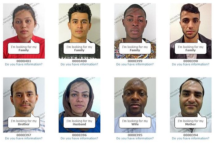 Trace the Face hilft Angehörige zu finden Plakat mit Menschen, die Angehörige suchen